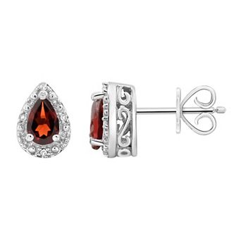 Celebration Gems Sterling Silver Pear Shaped Genuine Garnet Diamond Accent Stud Earrings