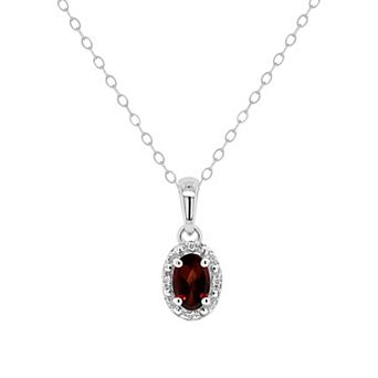Celebration Gems Sterling Silver Oval Genuine Citrine Diamond Accent Frame Pendant Necklace