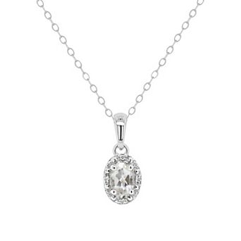 Celebration Gems Sterling Silver Oval Genuine Citrine Diamond Accent Frame Pendant Necklace