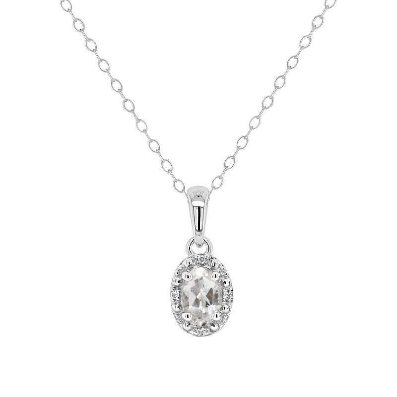 Sterling Silver Oval Genuine Citrine Diamond Accent Frame Pendant Necklace