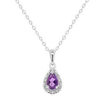 Celebration Gems Sterling Silver Pear Shaped Diamond Accent Frame Pendant Necklace