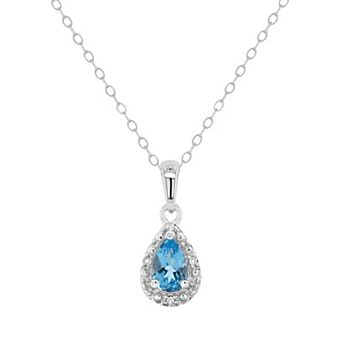 Celebration Gems Sterling Silver Pear Shaped Diamond Accent Frame Pendant Necklace