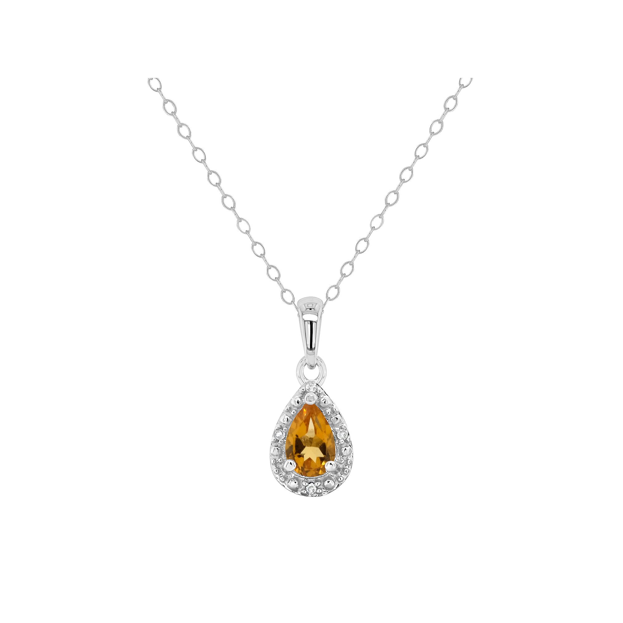 Celebration Gems Sterling Silver Pear Shaped Diamond Accent Frame Pendant 