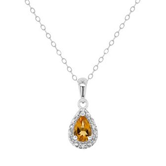 Celebration Gems Sterling Silver Pear Shaped Diamond Accent Frame Pendant Necklace