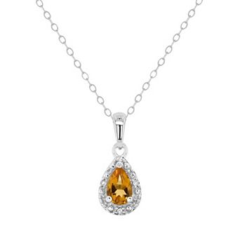 Celebration Gems Sterling Silver Pear Shaped Diamond Accent Frame Pendant Necklace