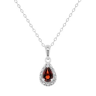 Celebration Gems Sterling Silver Pear Shaped Diamond Accent Frame Pendant Necklace