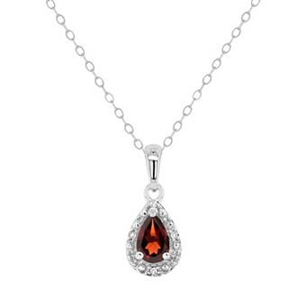 Celebration Gems Sterling Silver Pear Shaped Diamond Accent Frame Pendant Necklace