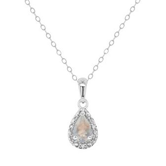 Celebration Gems Sterling Silver Pear Shaped Diamond Accent Frame Pendant Necklace