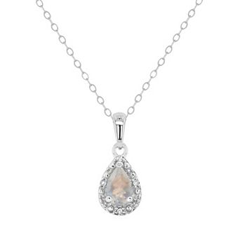 Celebration Gems Sterling Silver Pear Shaped Diamond Accent Frame Pendant Necklace