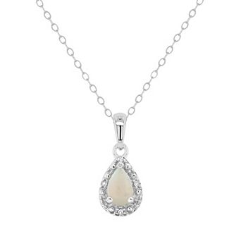 Celebration Gems Sterling Silver Pear Shaped Diamond Accent Frame Pendant Necklace