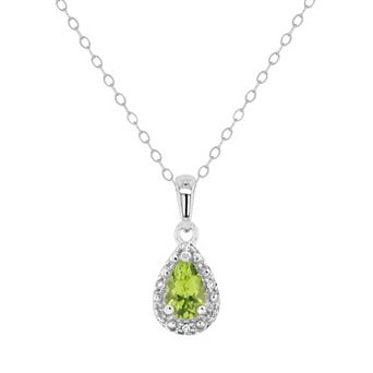 Celebration Gems Sterling Silver Pear Shaped Diamond Accent Frame Pendant Necklace