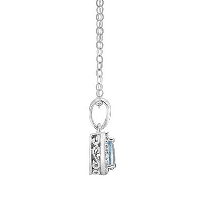 Celebration Gems Sterling Silver Pear Shaped Genuine Aquamarine Diamond Accent Frame Pendant Necklace