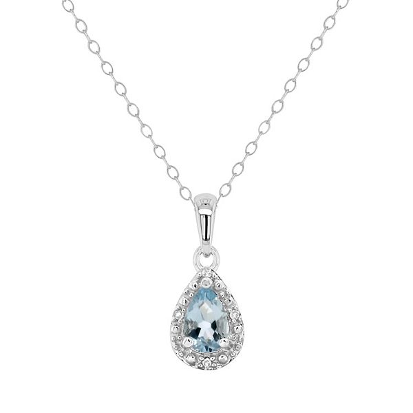 Celebration Gems Sterling Silver Pear Shaped Genuine Aquamarine Diamond ...