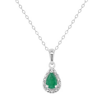Celebration Gems Sterling Silver Pear Shaped Genuine Aquamarine Diamond Accent Frame Pendant Necklace