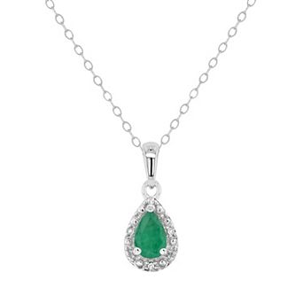 Celebration Gems Sterling Silver Pear Shaped Genuine Aquamarine Diamond Accent Frame Pendant Necklace
