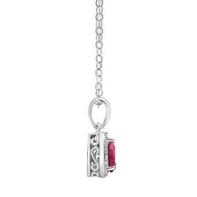 Celebration Gems Sterling Silver Pear Shaped Genuine Ruby Diamond Accent Frame Pendant Necklace