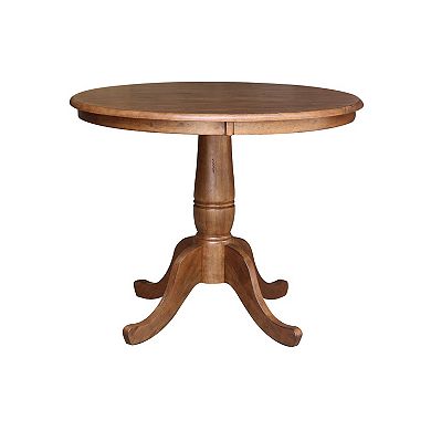International Concepts 36" Round Top Pedestal Table with 2 Chairs in Pecan