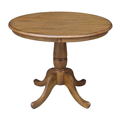 International Concepts 36" Round Top Pedestal Table with 2 Chairs in Pecan