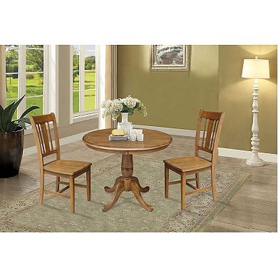 International Concepts 36" Round Top Pedestal Table with 2 Chairs in Pecan