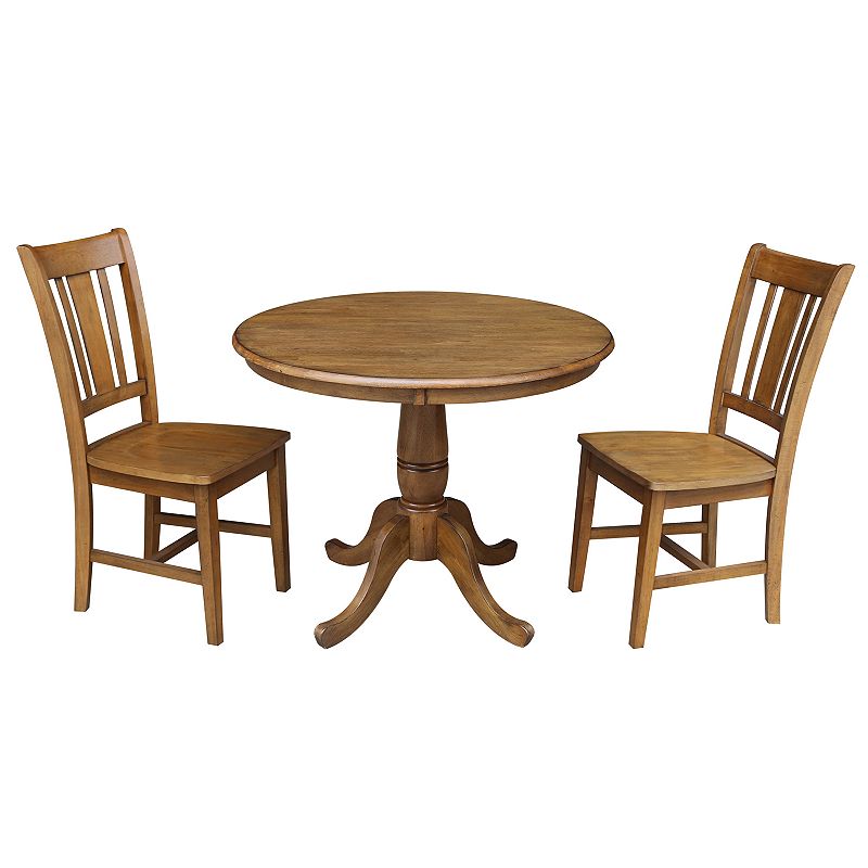 International Concepts Round Pedestal Dining Table & Chair 3-piece Set, Bro