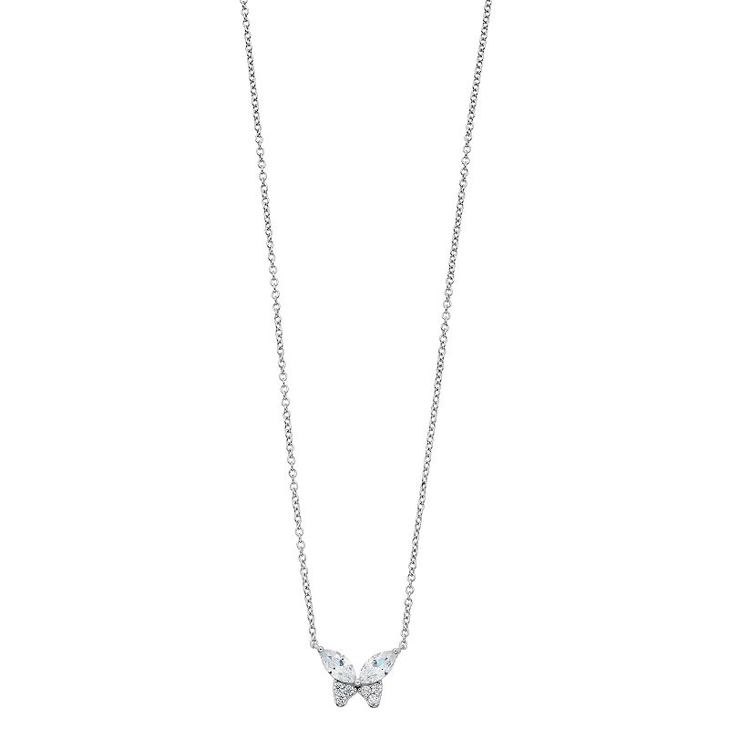 PRIMROSE Sterling Silver Cubic Zirconia Butterfly Necklace, Womens, Size: