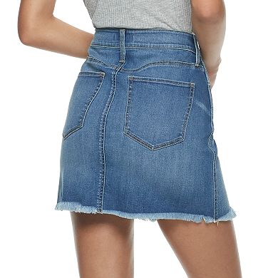Juniors' Mudd Button-Front Deconstructed Denim Skirt