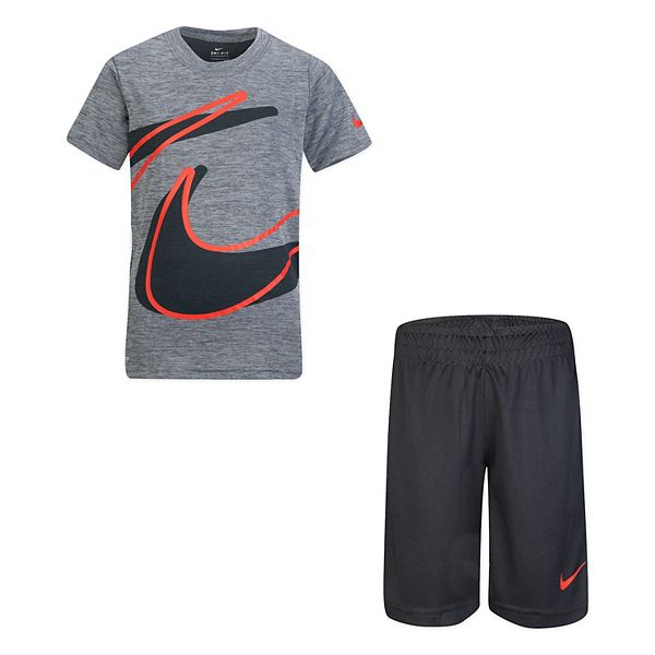 Boys 4-7 Nike 2-Piece Dri-FIT Overlap Swoosh Tee and Shorts Set
