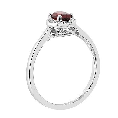 Celebration Gems Sterling Silver Oval Genuine Garnet Diamond Accent Frame Ring
