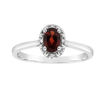 Celebration Gems Sterling Silver Oval Genuine Garnet Diamond Accent Frame Ring