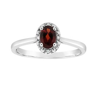 Celebration Gems Sterling Silver Oval Genuine Garnet Diamond Accent Frame Ring
