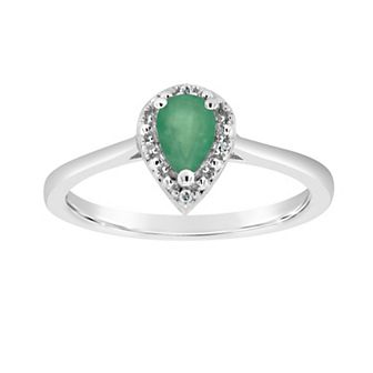 Celebration Gems Sterling Silver Pear Shaped Genuine Aquamarine Diamond Accent Frame Ring