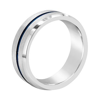 Men's 8mm Black & Blue Ion-Plated Tungsten Wedding Band Ring