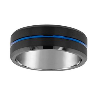 Celebration Gems Men's 8mm Black & Blue Ion-Plated Tungsten Wedding Band Ring