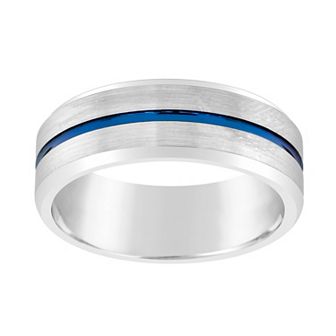 Men's 8mm Black & Blue Ion-Plated Tungsten Wedding Band Ring