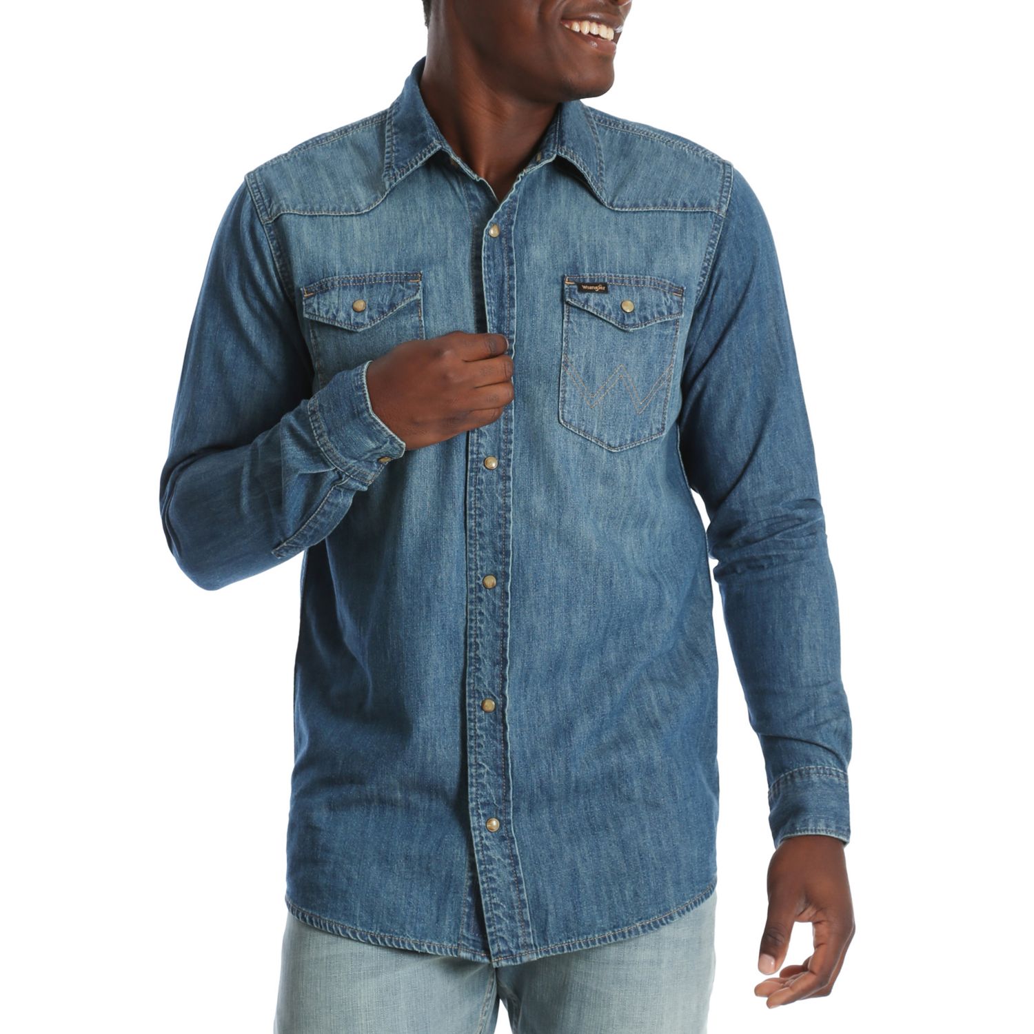 men's denim western shirt with snaps