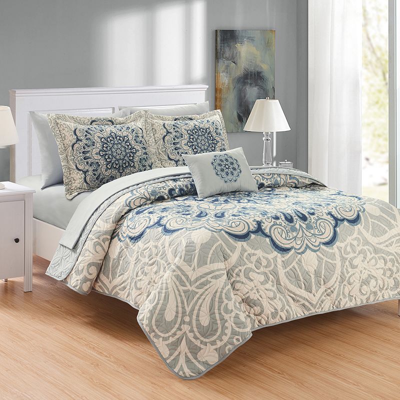 53209339 Chic Home Raina Quilt Set, Blue, King sku 53209339