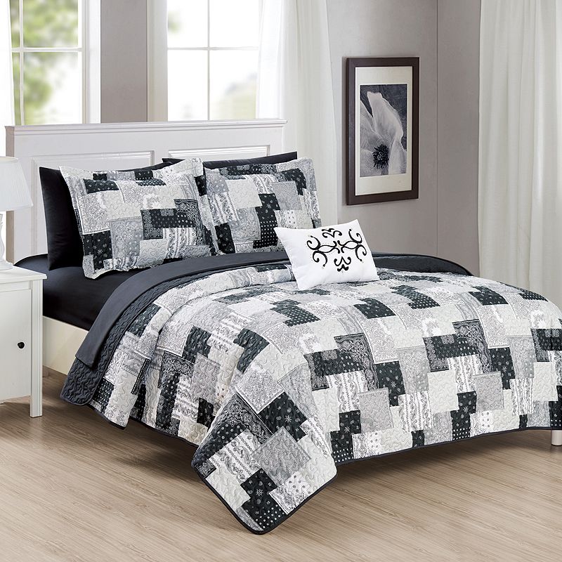 39364469 Chic Home Eliana Quilt & Sham Set, Black, Queen sku 39364469