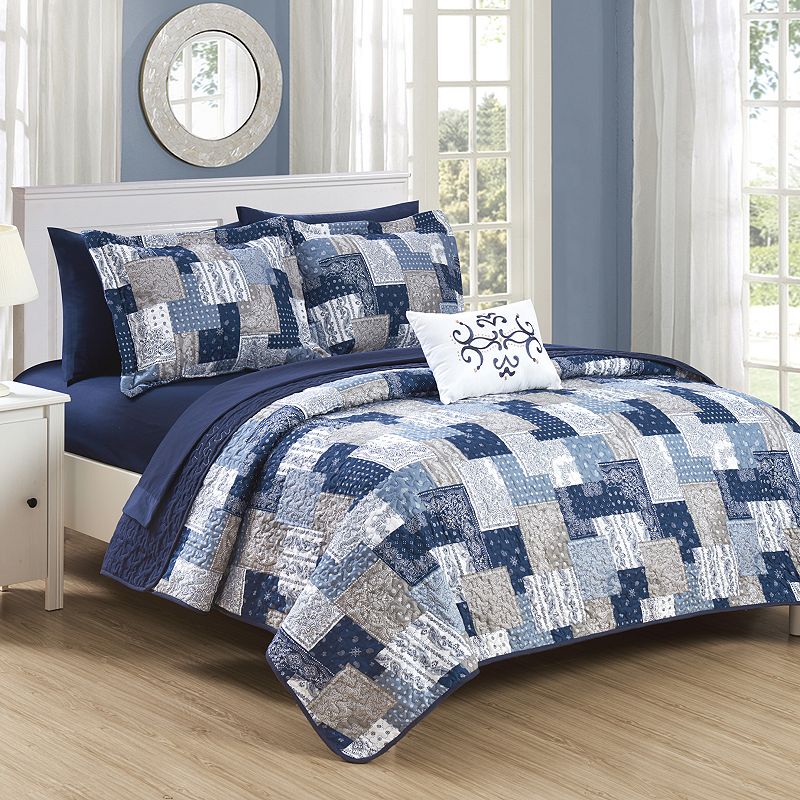 27682511 Chic Home Eliana Quilt & Sham Set, Blue, Twin sku 27682511