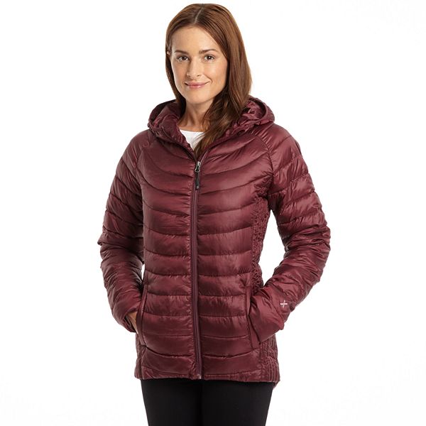 Womens Excelled Hooded Puffer Jacket - Red (LARGE)