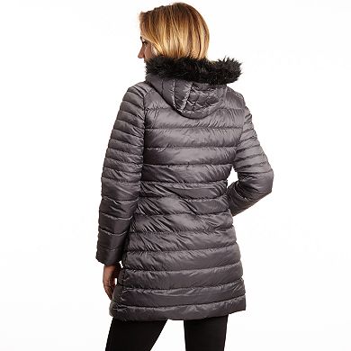Womens Excelled Poly 3/4 Puffer with Attached Hood Faux Fur Trim