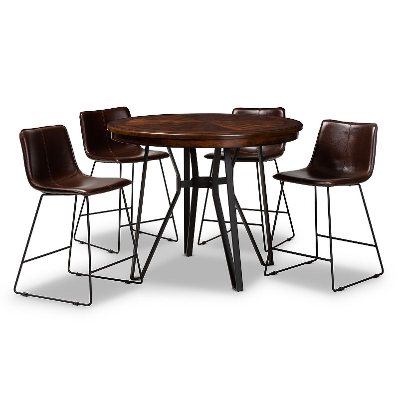 Baxton Studio Carvell Pub Dining Table & Chair 5-piece Set, Brown