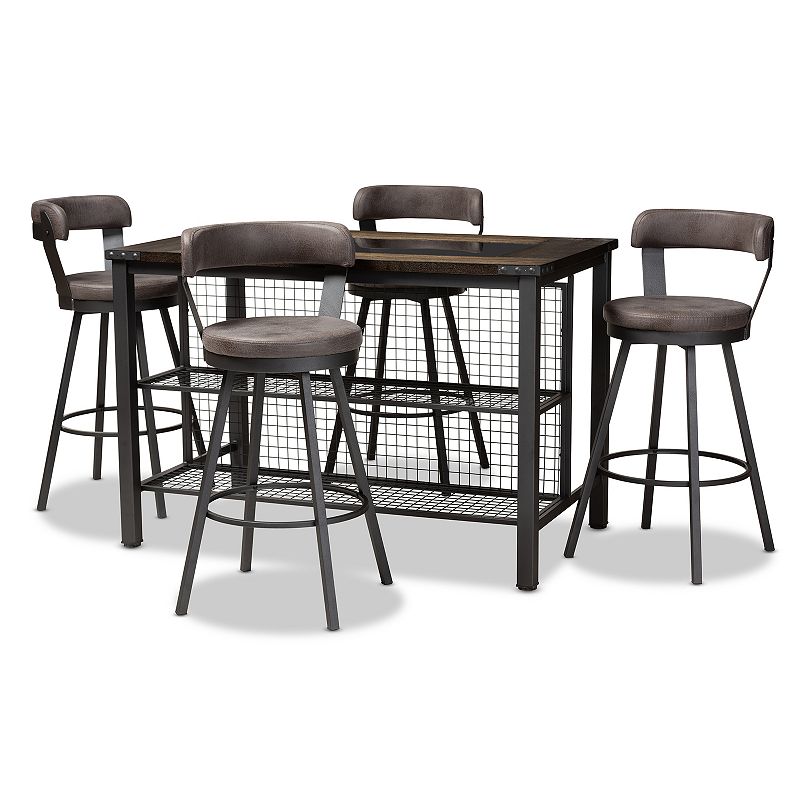 Baxton Studio Arcene Pub Dining Table & Chair 5-piece Set, Grey