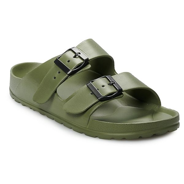 green double buckle sandals