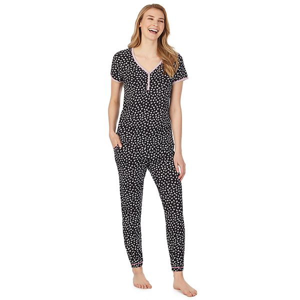 Women's Cuddl Duds Short Sleeve Henley & Jogger Pajama Set