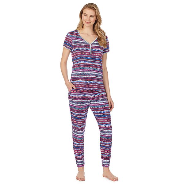 Women's Cuddl Duds Short Sleeve Henley & Jogger Pajama Set