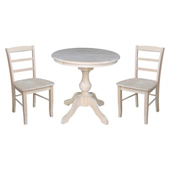 International Concepts 30 in Diameter Round Top Pedestal Table & Madrid Chair 3 pc Set