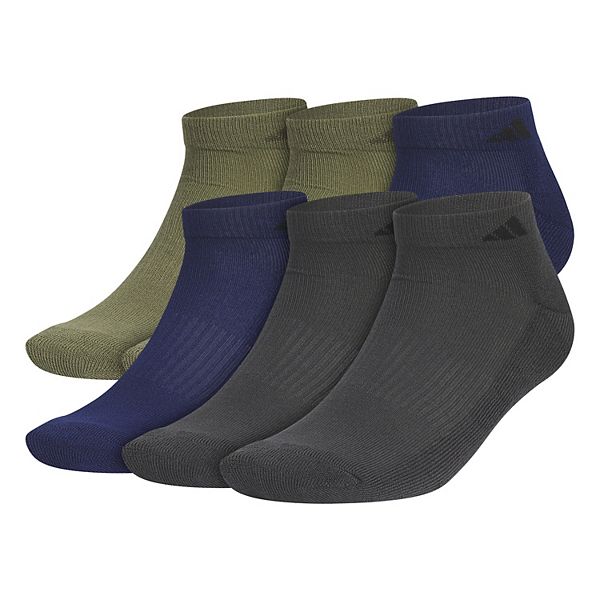 Men's adidas 6-pack Athletic Cushioned Low-Cut Socks - Olive Blue Grey (8-12)