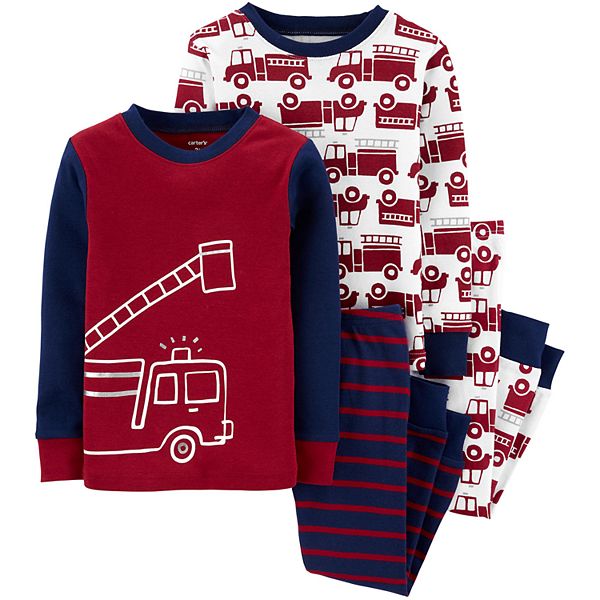 Baby Boy Carter S 4 Piece Firetruck Snug Fit Cotton Pajama Set