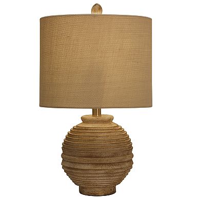 Distressed Faux Wood Round Table Lamp
