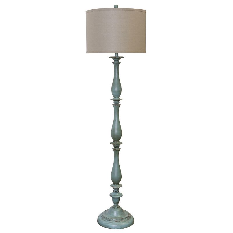 Charlton Floor Lamp - Taupe Hardback Silk Shade - Distressed Blue Finish